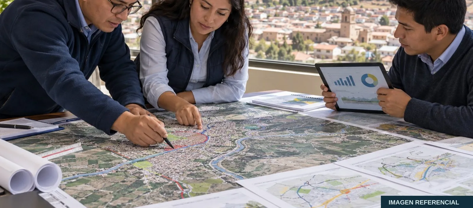 Equipo de Vértara analizando mapas y cartografía territorial